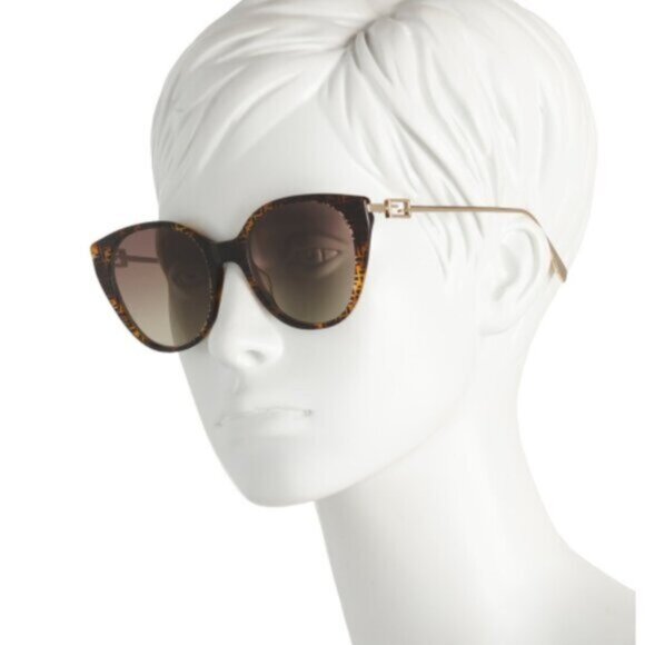 Fendi Designer Cat Eye Sunglasses Brown Gold W Pouch & Box 54mm - Picture 1 of 16